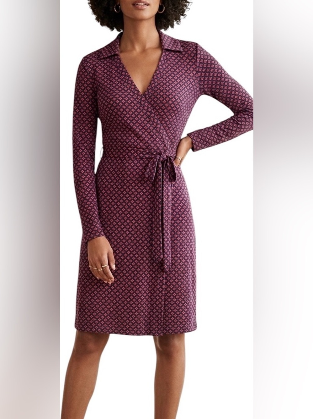 Tommy Hilfiger Red Blue 2 Geometric Dots True Wrap Dress Collared Retro Preppy
